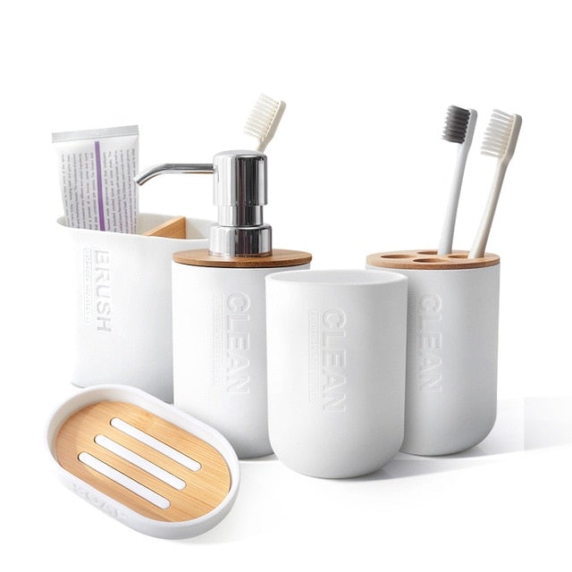 Accessories Bamboo Bathroom Set - White - Living Simply House