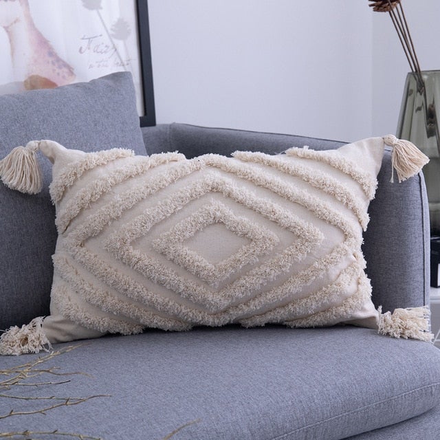Cushions Beige Tassels Cushion Covers - Living Simply House