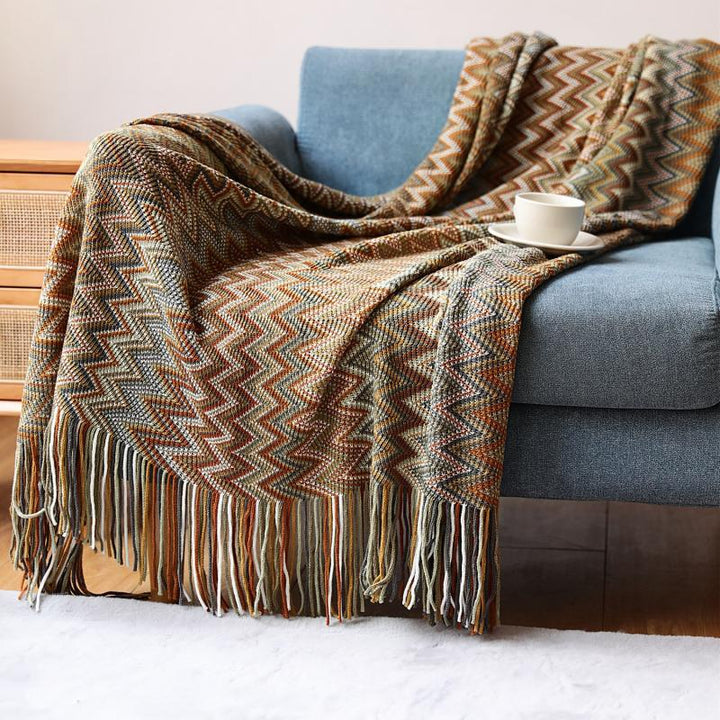 Blankets and Throws Bohemian Knitted Striped Blanket - Living Simply House