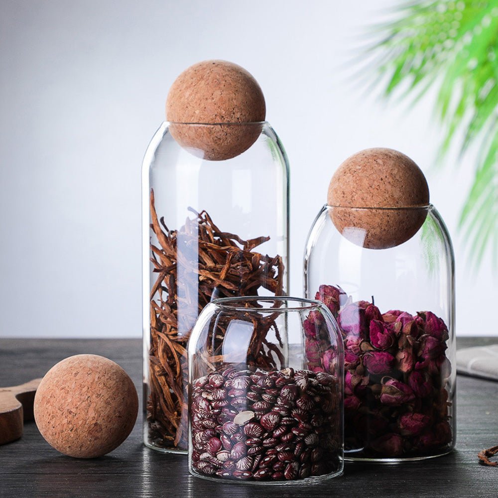 Kitchen Cork Sealed Glass Jars (3pc Set) - Living Simply House