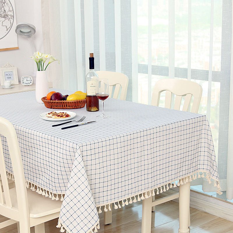 Tablecloth Dot Plaid Linen Tablecloth with Tassels - Living Simply House