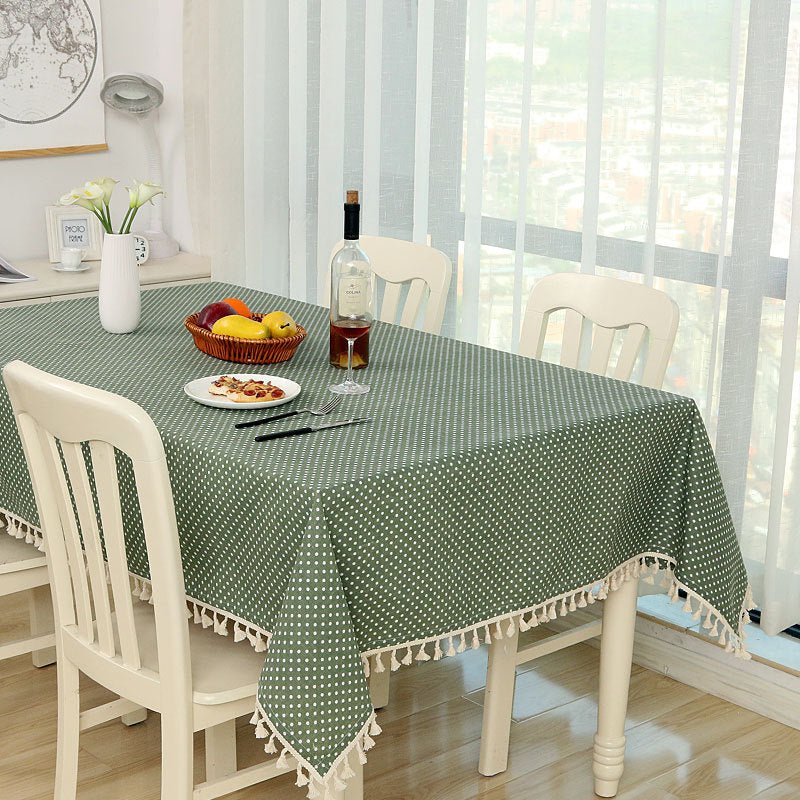 Tablecloth Dot Plaid Linen Tablecloth with Tassels - Living Simply House