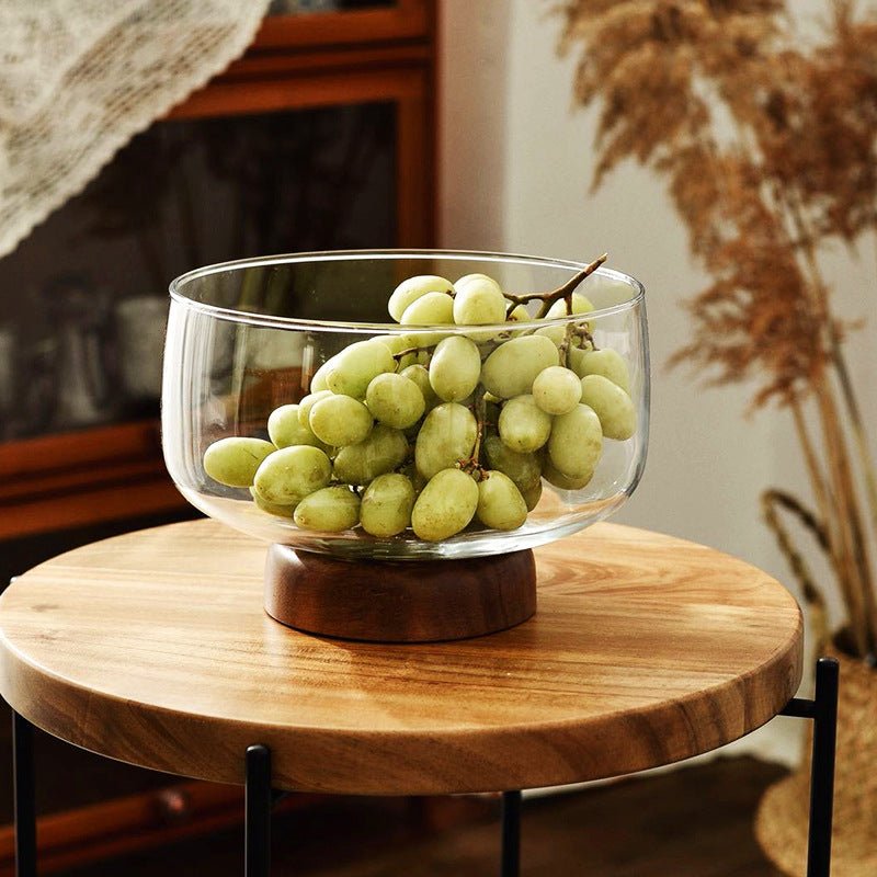 Kitchen European Glass and Wooden Fruit Bowl - Living Simply House