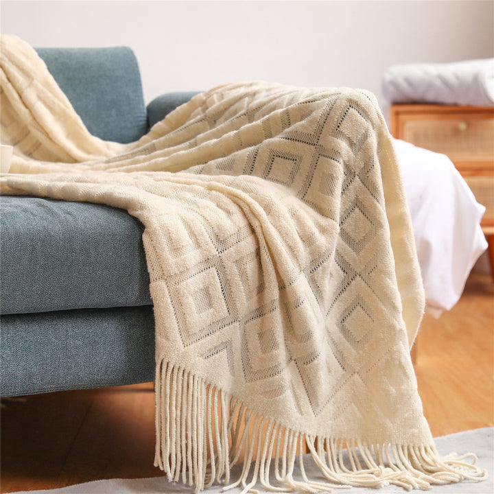 Blankets and Throws Geometric Knitted Blanket - Living Simply House