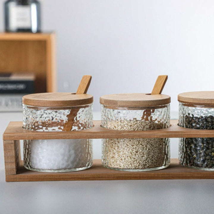 Kitchen Hammered Glass Storage Jar Set - Living Simply House