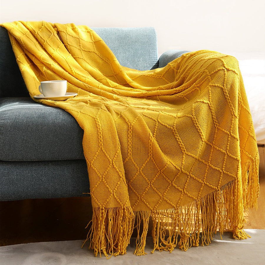 Blankets and Throws Nordic Knitted Diamond Blanket - Living Simply House