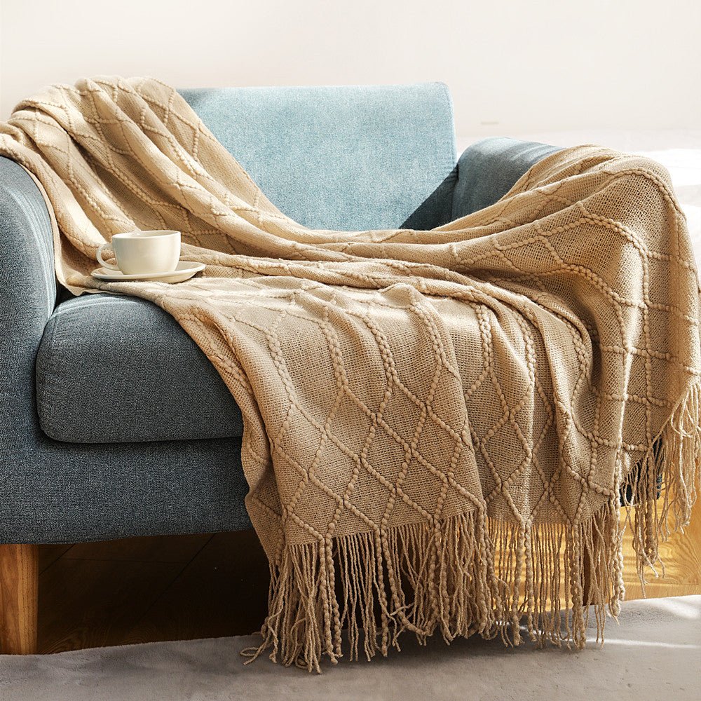 Blankets and Throws Nordic Knitted Diamond Blanket - Living Simply House