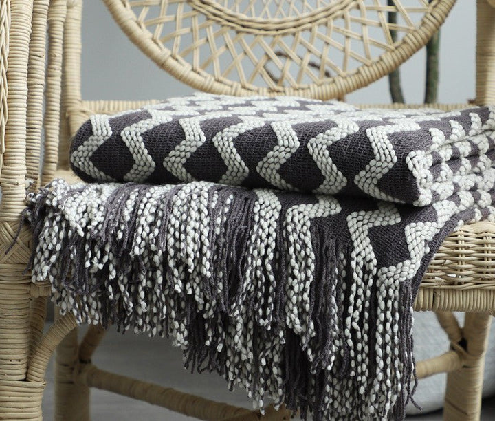 Blankets and Throws Nordic Two-Tone Knitted Blanket - Living Simply House