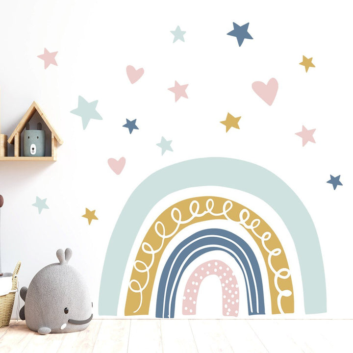 Children's Pastel Hearts and Stars Rainbow Wall Sticker - Living Simply House