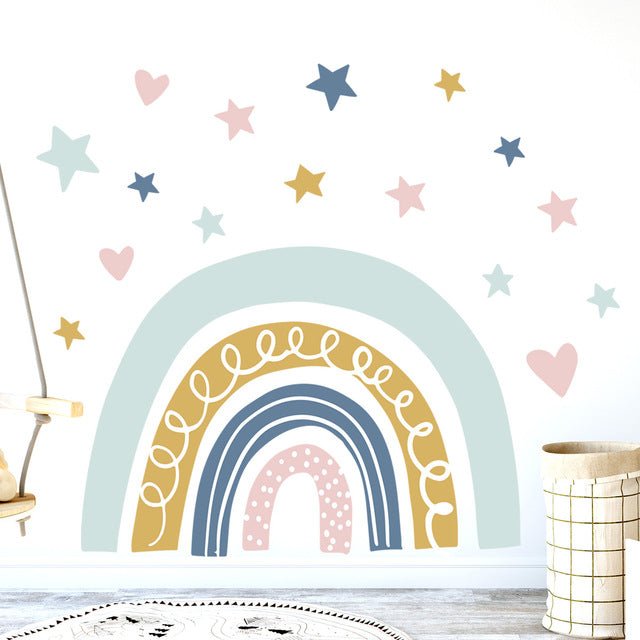 Children's Pastel Hearts and Stars Rainbow Wall Sticker - Living Simply House