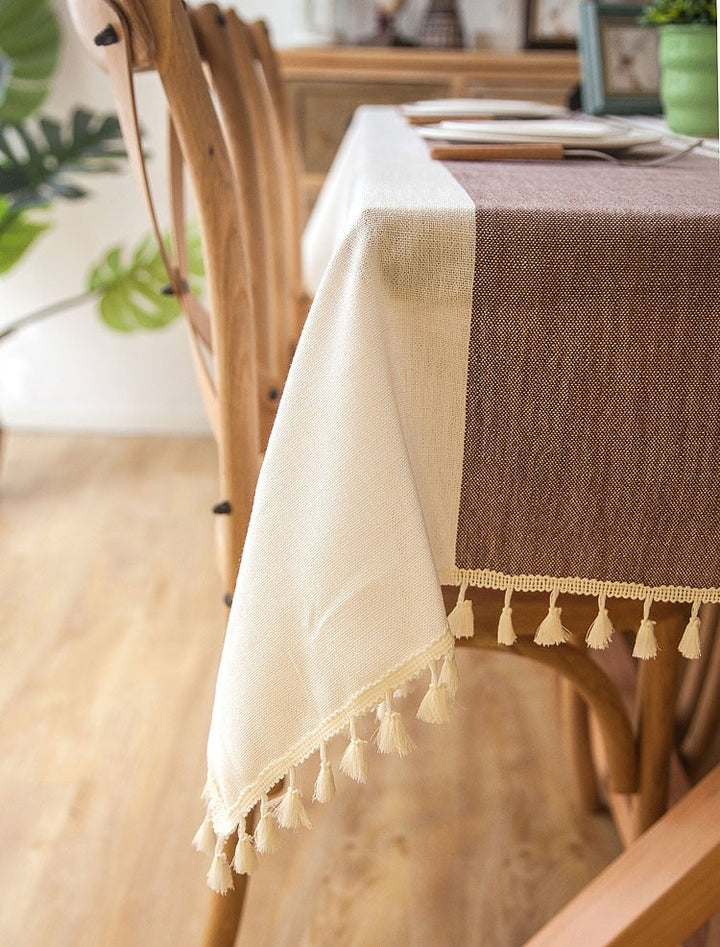 Tablecloth Plaid Linen Tablecloth with Tassels - Living Simply House