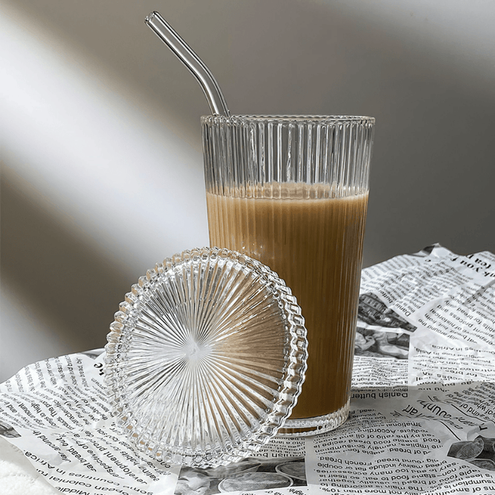 Drinksware Ridged Glass Cup with Straw - Living Simply House