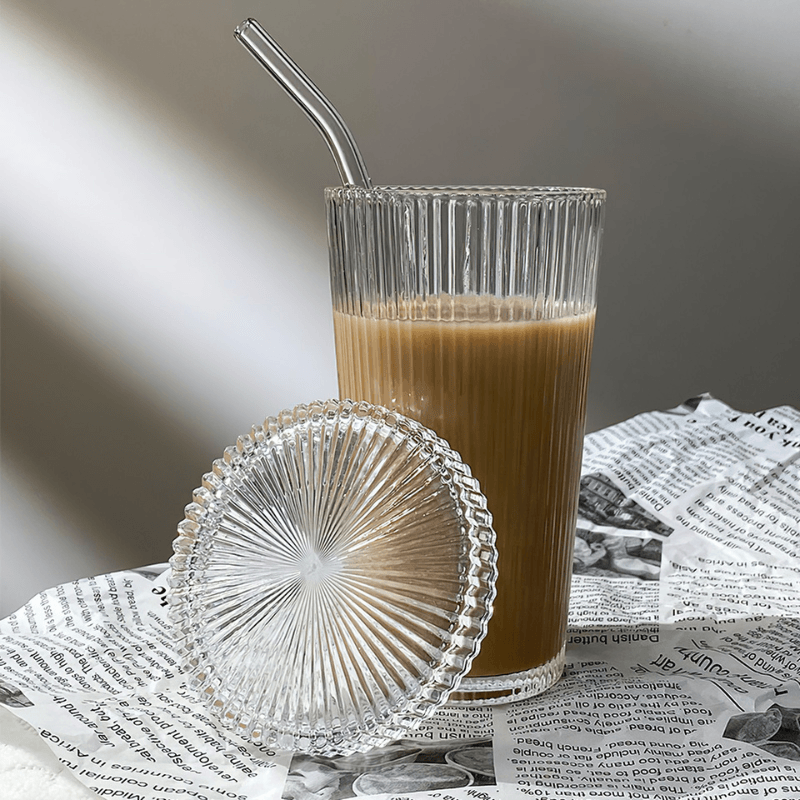 1pc Glass Water Cup With Straw, Coffee Mug With Sleeve, Grey Deer Design