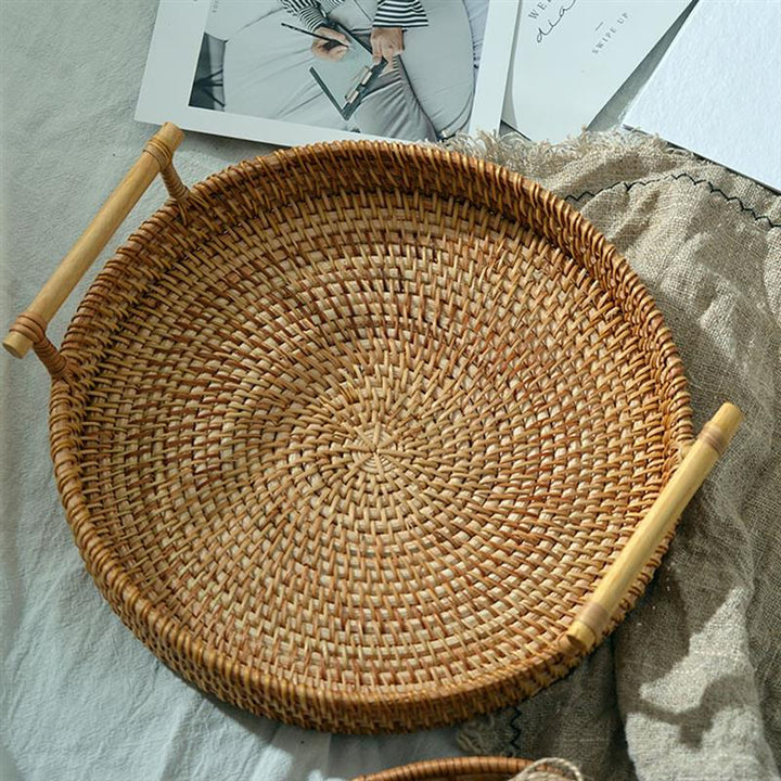 Accessories Round Rattan Tray with Handles - Living Simply House