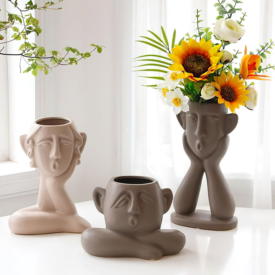 Ornamental Sleepy Face Vases - Living Simply House