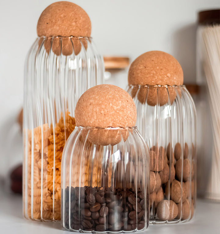 Kitchen Striped Cork Sealed Glass Jars - Living Simply House