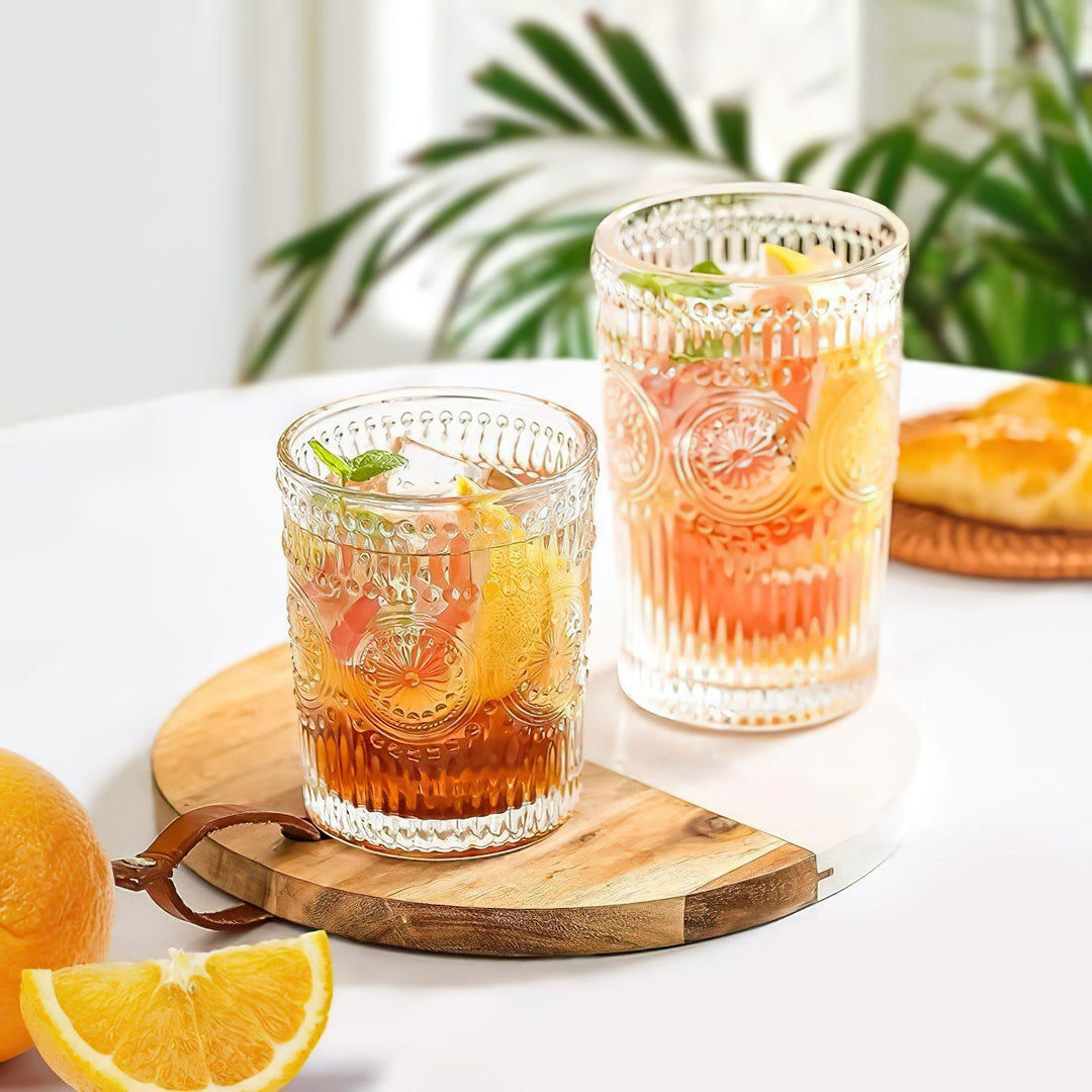 Drinksware Sunflower Embossed Glass Cup - Living Simply House