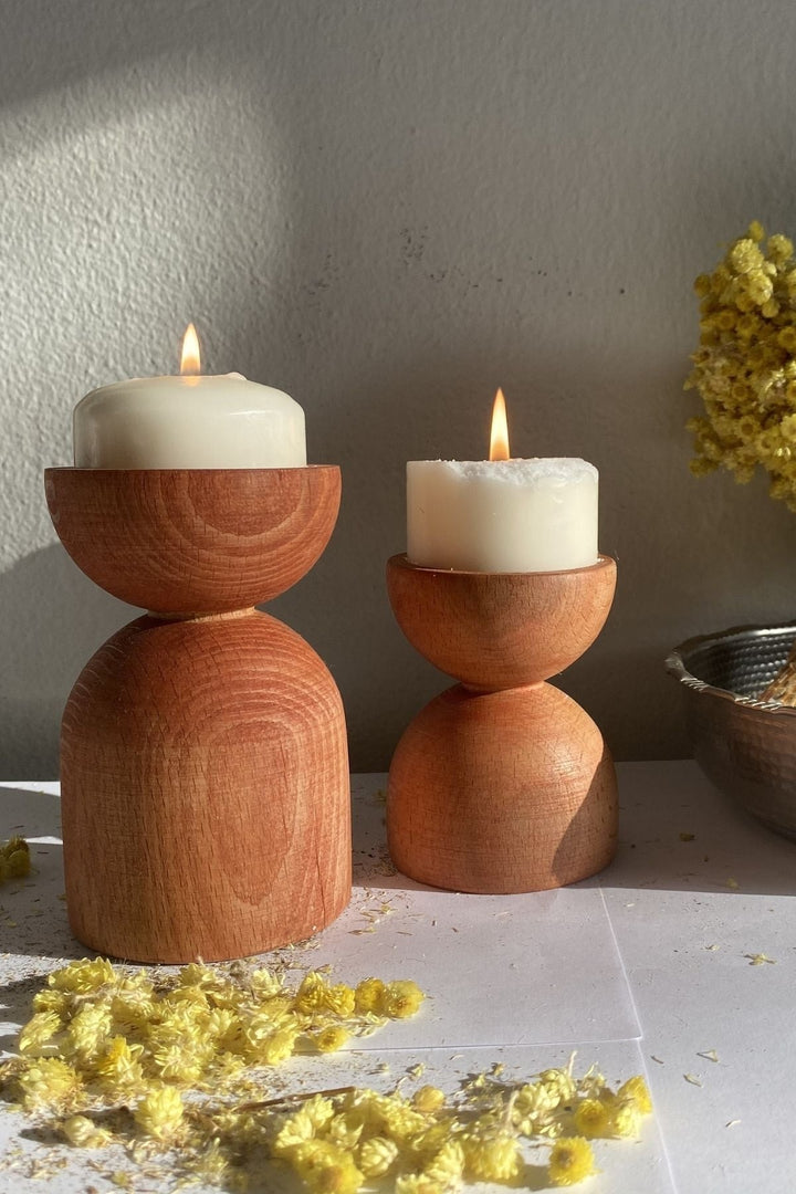 Candle Holder Wooden Conical Candle Holder (2pc) - Living Simply House
